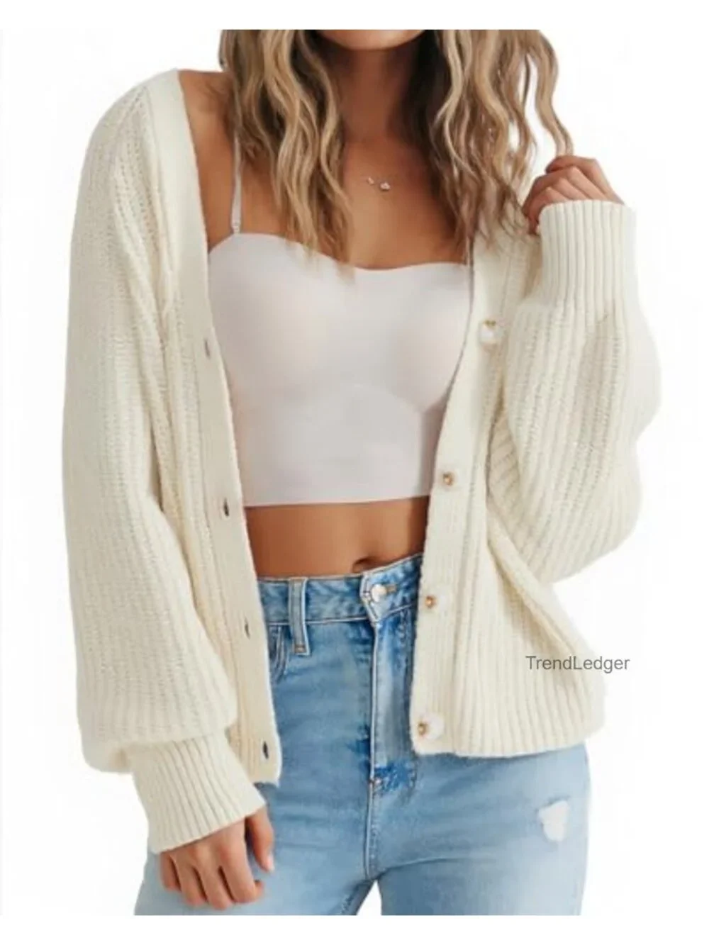 Women's Oversized Knit Cardigan Sweater V-Neck Long Sleeve Button Down Casual